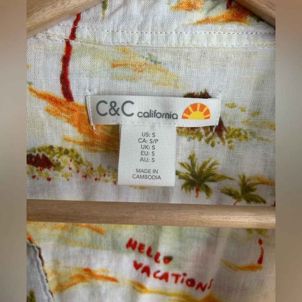 C&C California Linen Blend Lace Up Vacation Tropical Swim Cover Up Size S